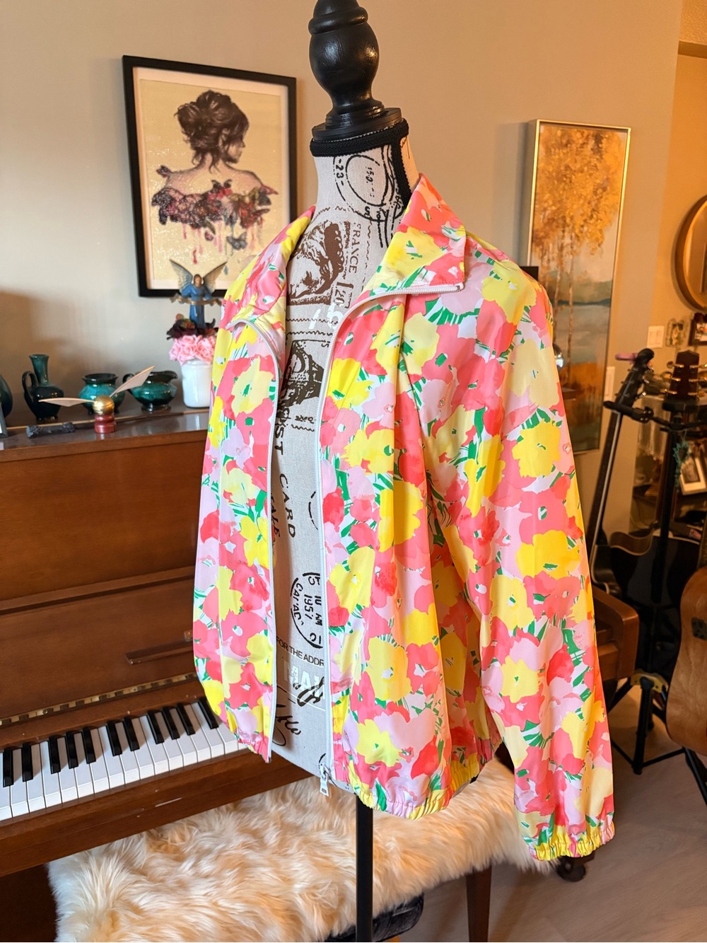 Ruby Rd. Floral Zip-Front lightweight Jacket - Pink & Yellow - Picture 2 of 6